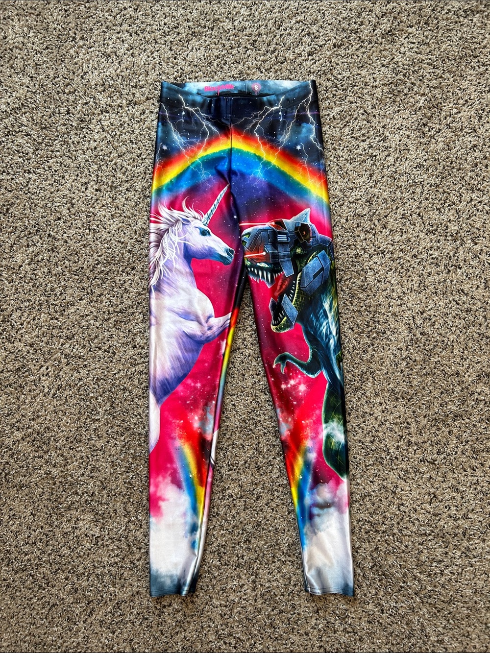 Blackmilk Rainbow Unicorn vs T-Rex Women’s Leggings - Multicolor